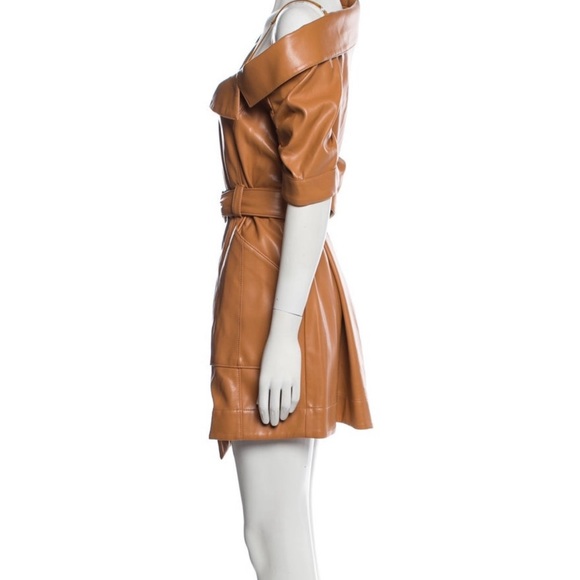 Chic Brown Faux Leather Belted Dress - Picture 2 of 3